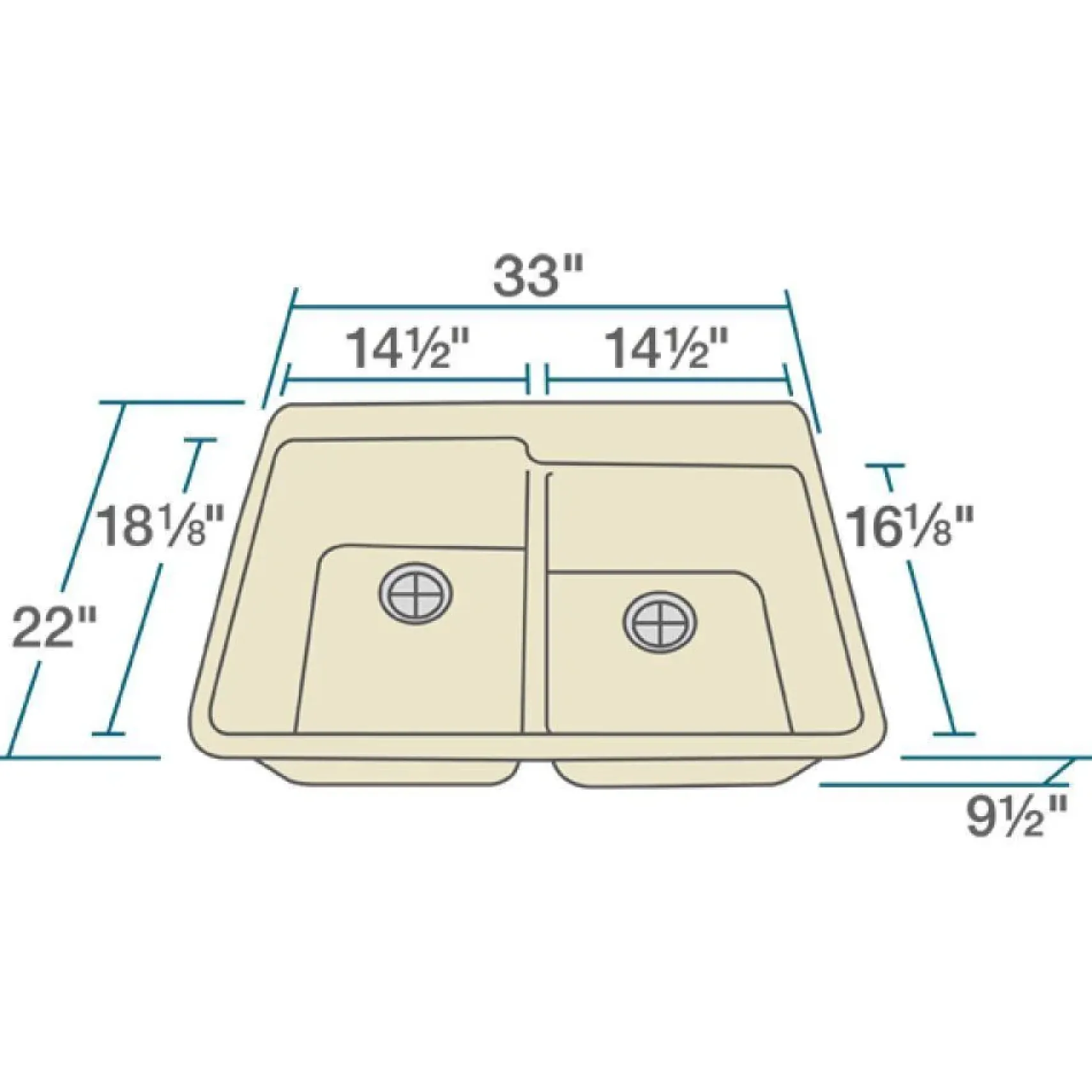 Rene 33" Composite Granite Kitchen Sink, 60/40 Double Bowl, Ecru, R3-2001-ECR-ST-CGS