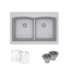 Rene 33" Composite Granite Kitchen Sink, 50/50 Double Bowl, Pewter, R3-2007-PWT-ST-CGS
