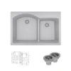 Rene 33" Composite Granite Kitchen Sink, 60/40 Double Bowl, Pewter, R3-2008-PWT-ST-CGS