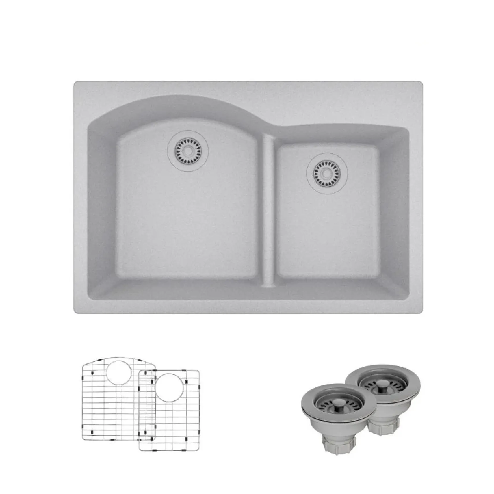 Rene 33" Composite Granite Kitchen Sink, 60/40 Double Bowl, Pewter, R3-2008-PWT-ST-CGS