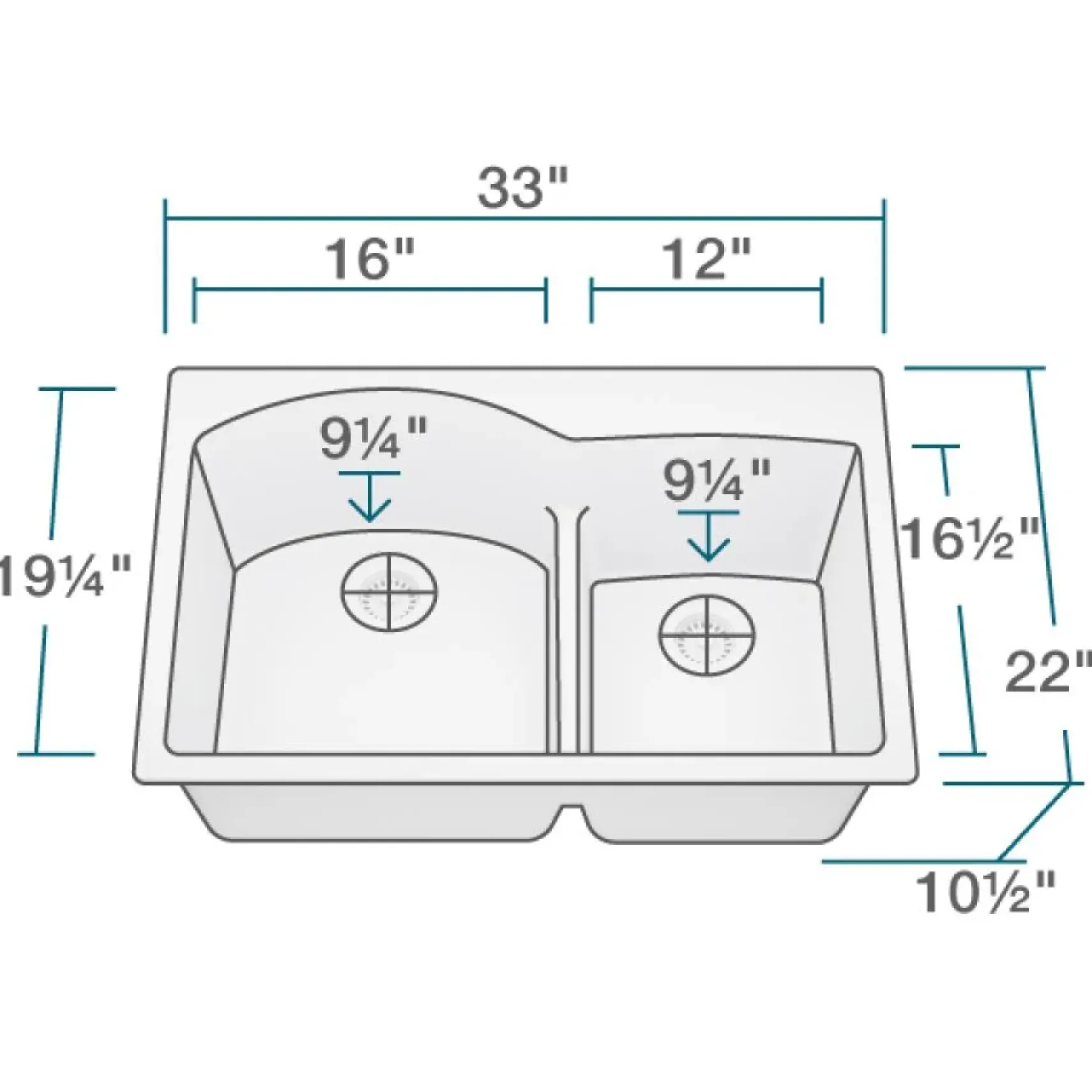 Rene 33" Composite Granite Kitchen Sink, 60/40 Double Bowl, Pewter, R3-2008-PWT-ST-CGS