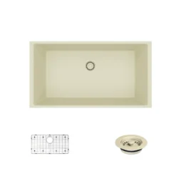 Rene 33" Composite Granite Kitchen Sink, Ecru, R3-1006-ECR-ST-CGF