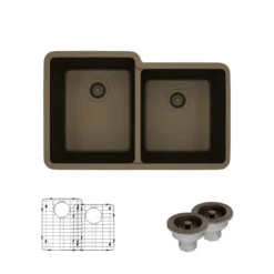 Rene 33" Composite Granite Kitchen Sink, 55/45 Double Bowl, Umber, R3-1001-UMB-ST-CGS