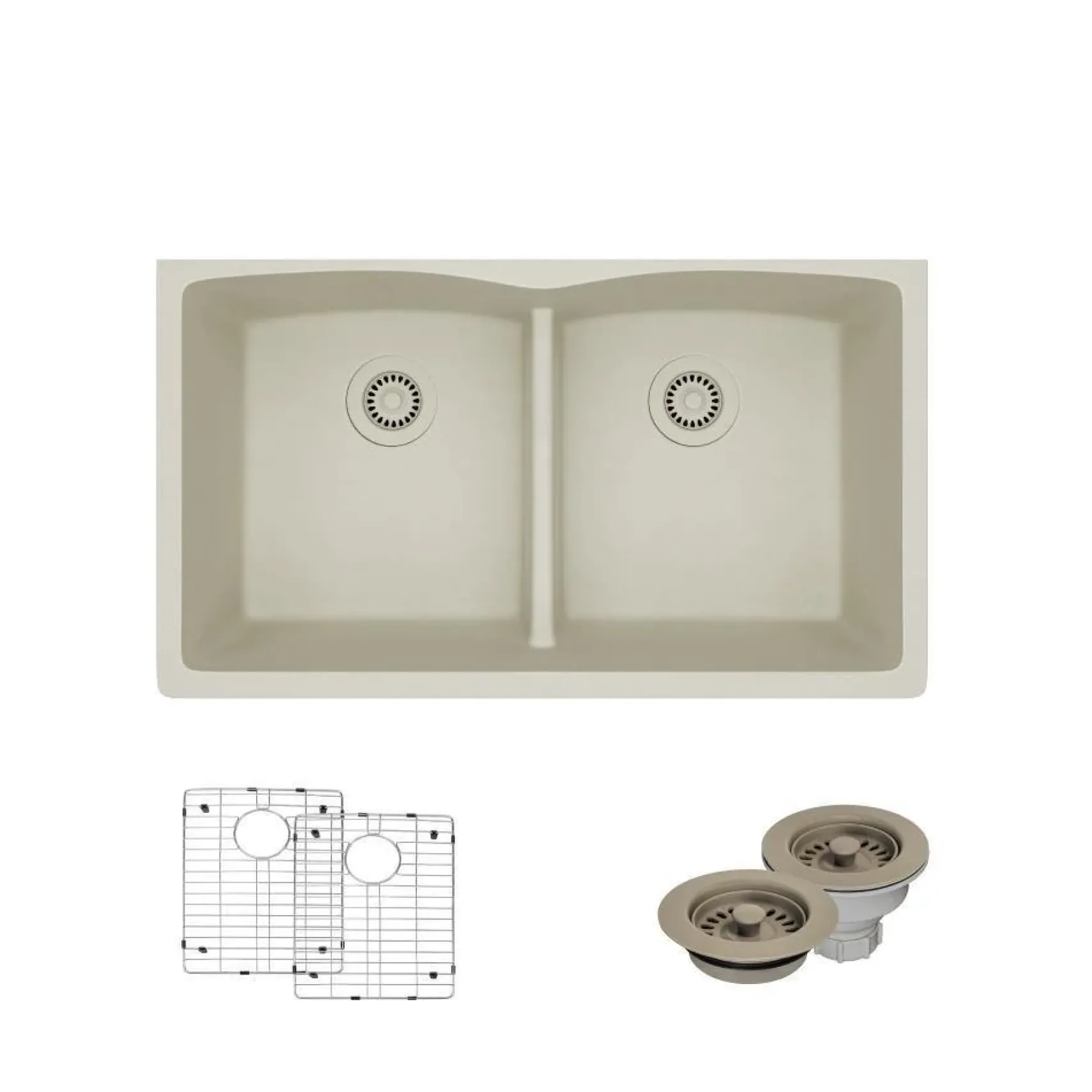 Rene 33" Composite Granite Kitchen Sink, 50/50 Double Bowl, Concrete, R3-1007-CON-ST-CGF
