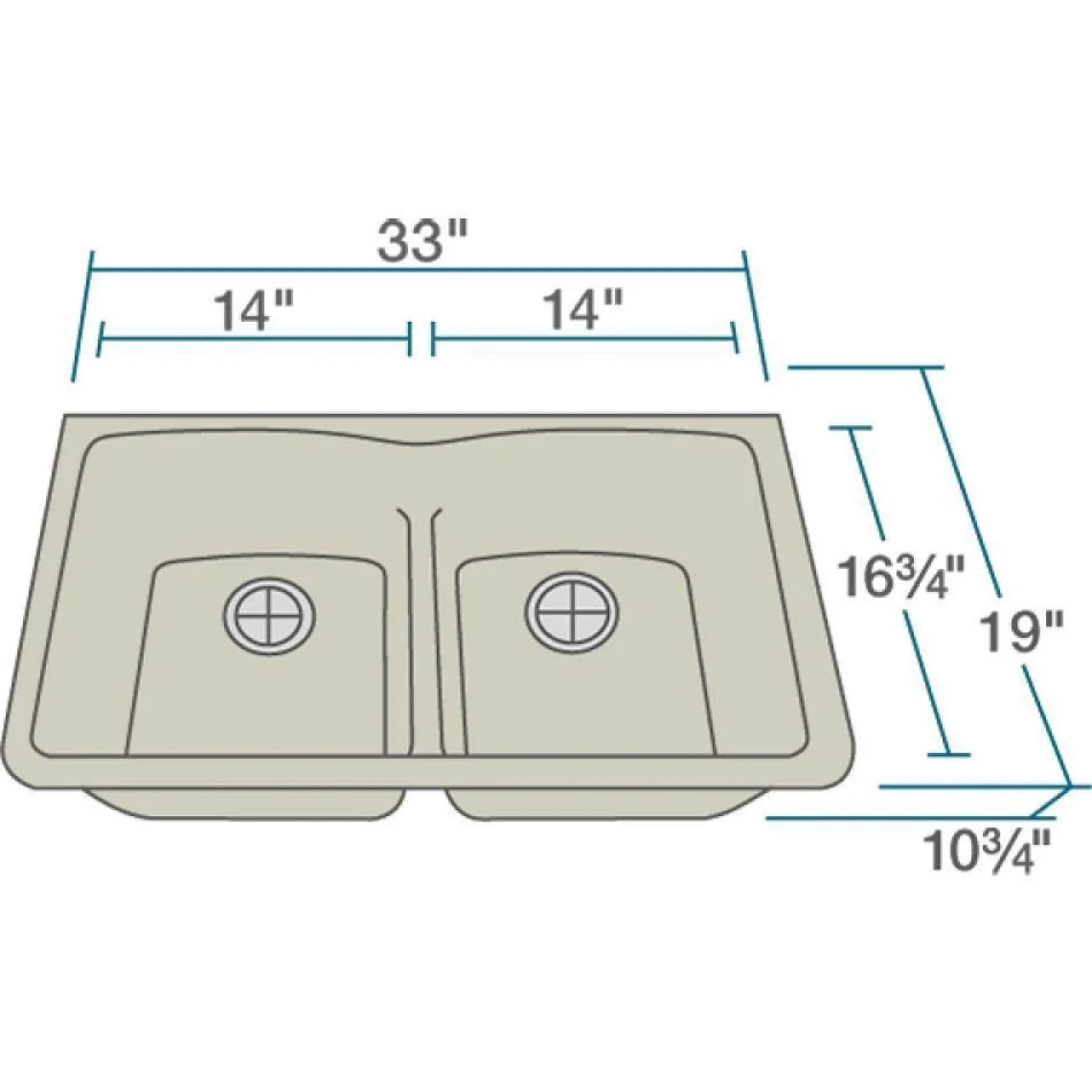 Rene 33" Composite Granite Kitchen Sink, 50/50 Double Bowl, Concrete, R3-1007-CON-ST-CGF