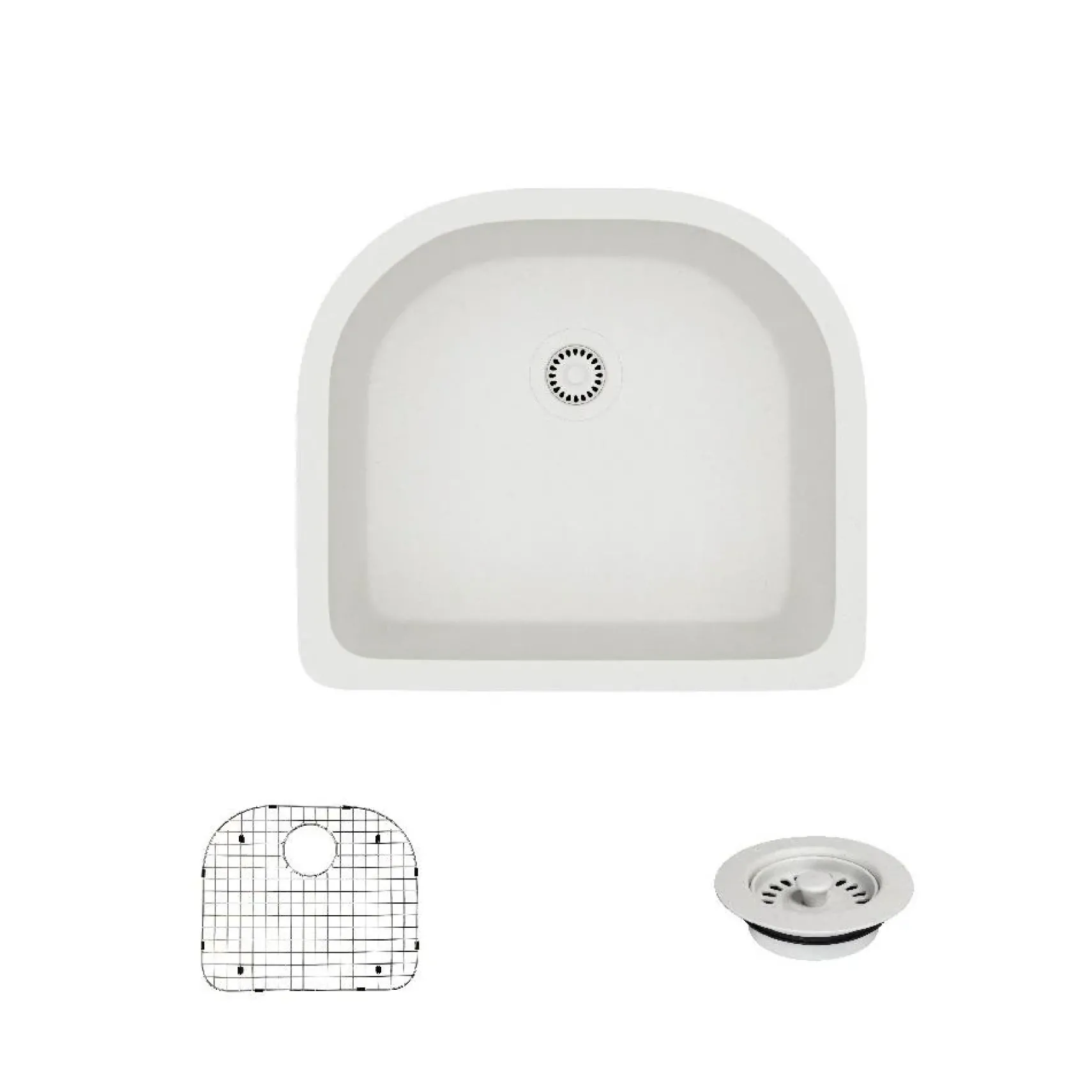 Rene 25" Composite Granite Kitchen Sink, Ivory, R3-1005-IVR-ST-CGF