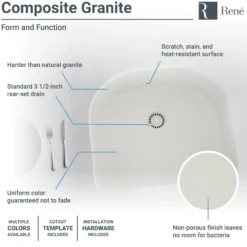 Rene 25" Composite Granite Kitchen Sink, Ivory, R3-1005-IVR-ST-CGF