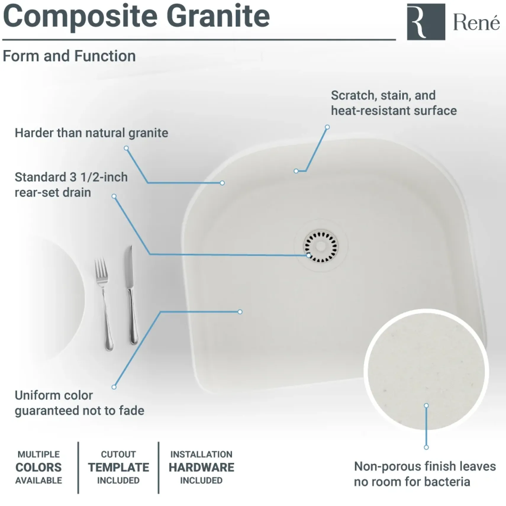 Rene 25" Composite Granite Kitchen Sink, Ivory, R3-1005-IVR-ST-CGF