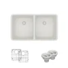 Rene 33" Composite Granite Kitchen Sink, 50/50 Double Bowl, Ivory, R3-1002-IVR-ST-CGS