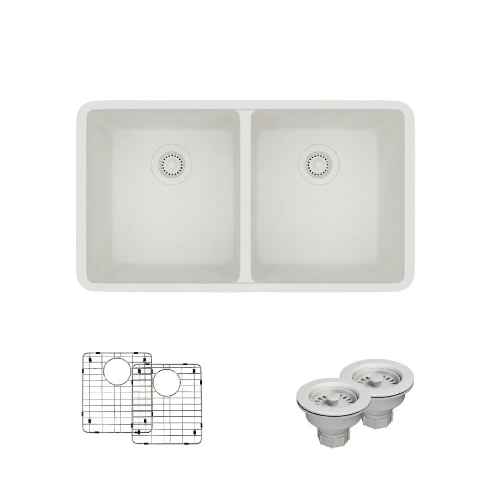 Rene 33" Composite Granite Kitchen Sink, 50/50 Double Bowl, Ivory, R3-1002-IVR-ST-CGS