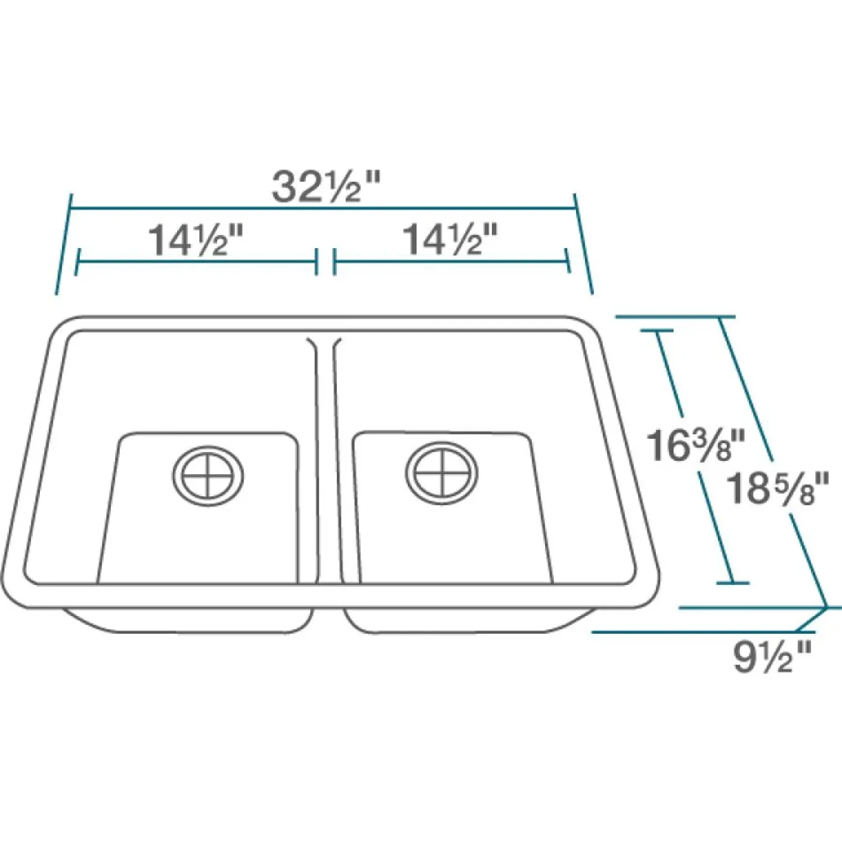 Rene 33" Composite Granite Kitchen Sink, 50/50 Double Bowl, Ivory, R3-1002-IVR-ST-CGS
