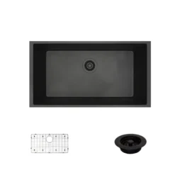 Rene 33" Composite Granite Kitchen Sink, Carbon, R3-1006-CAR-ST-CGF