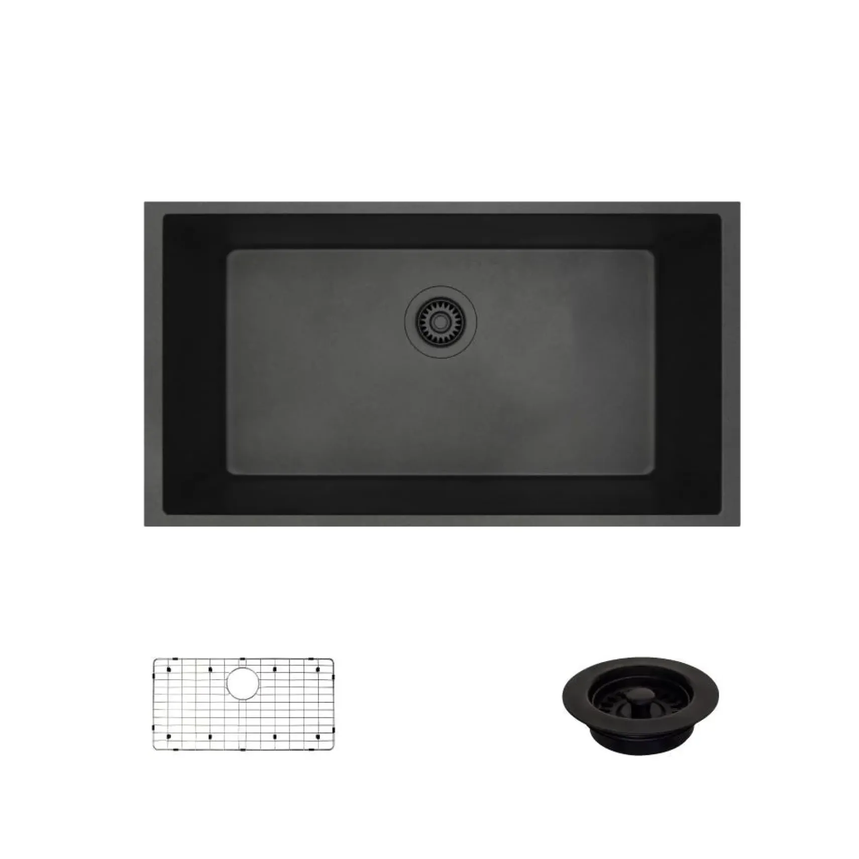 Rene 33" Composite Granite Kitchen Sink, Carbon, R3-1006-CAR-ST-CGF