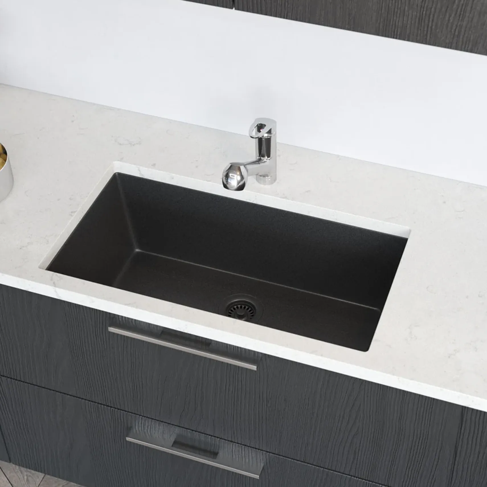 Rene 33" Composite Granite Kitchen Sink, Carbon, R3-1006-CAR-ST-CGF