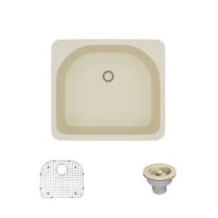 Rene 25" Composite Granite Kitchen Sink, Ecru, R3-2005-ECR-ST-CGS