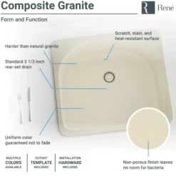 Rene 25" Composite Granite Kitchen Sink, Ecru, R3-2005-ECR-ST-CGS