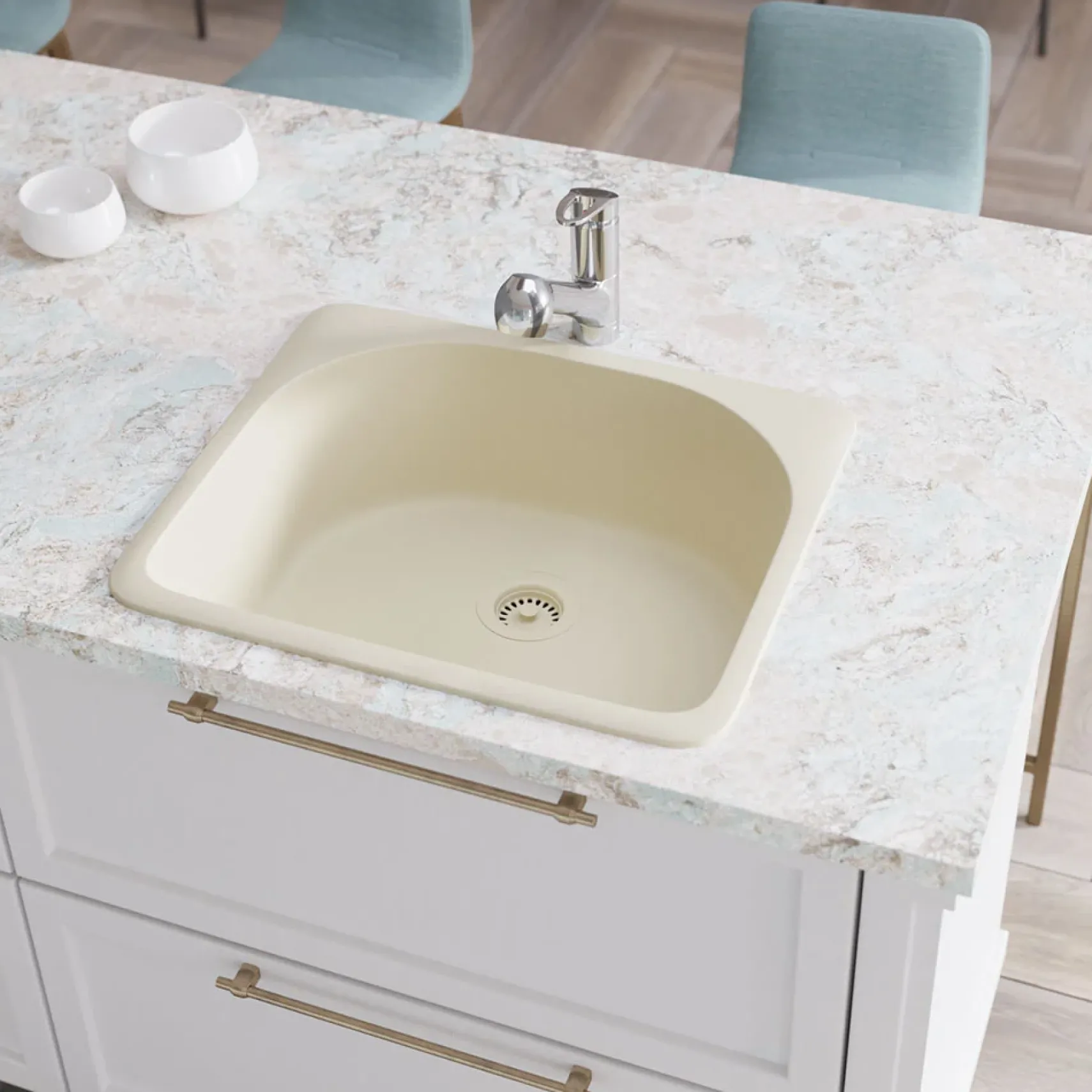 Rene 25" Composite Granite Kitchen Sink, Ecru, R3-2005-ECR-ST-CGS