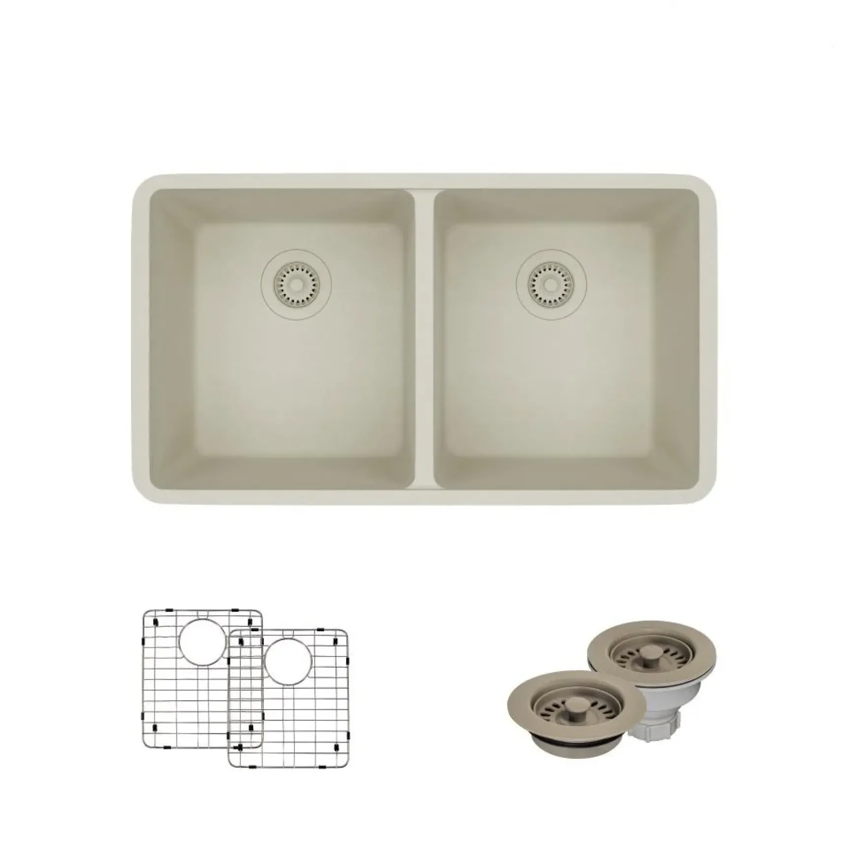 Rene 33" Composite Granite Kitchen Sink, 50/50 Double Bowl, Concrete, R3-1002-CON-ST-CGF