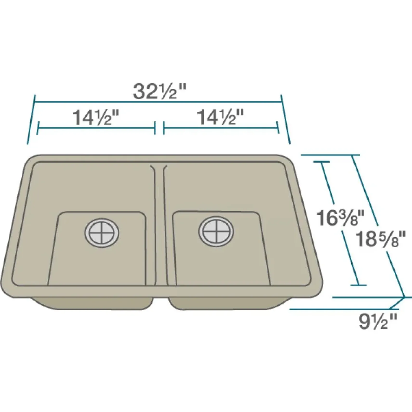 Rene 33" Composite Granite Kitchen Sink, 50/50 Double Bowl, Concrete, R3-1002-CON-ST-CGF