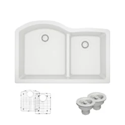 Rene 33" Composite Granite Kitchen Sink, 60/40 Double Bowl, Ivory, R3-1008-IVR-ST-CGS