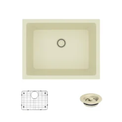 Rene 22" Composite Granite Kitchen Sink, Ecru, R3-1004-ECR-ST-CGF