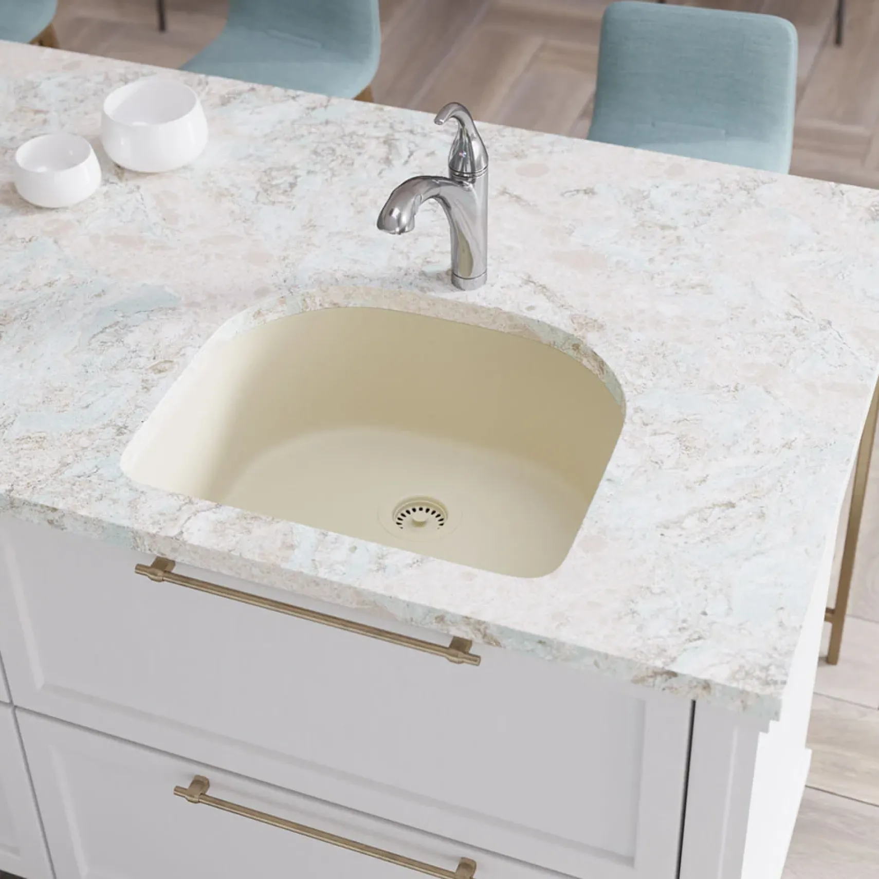 Rene 25" Composite Granite Kitchen Sink, Ecru, R3-1005-ECR-ST-CGF
