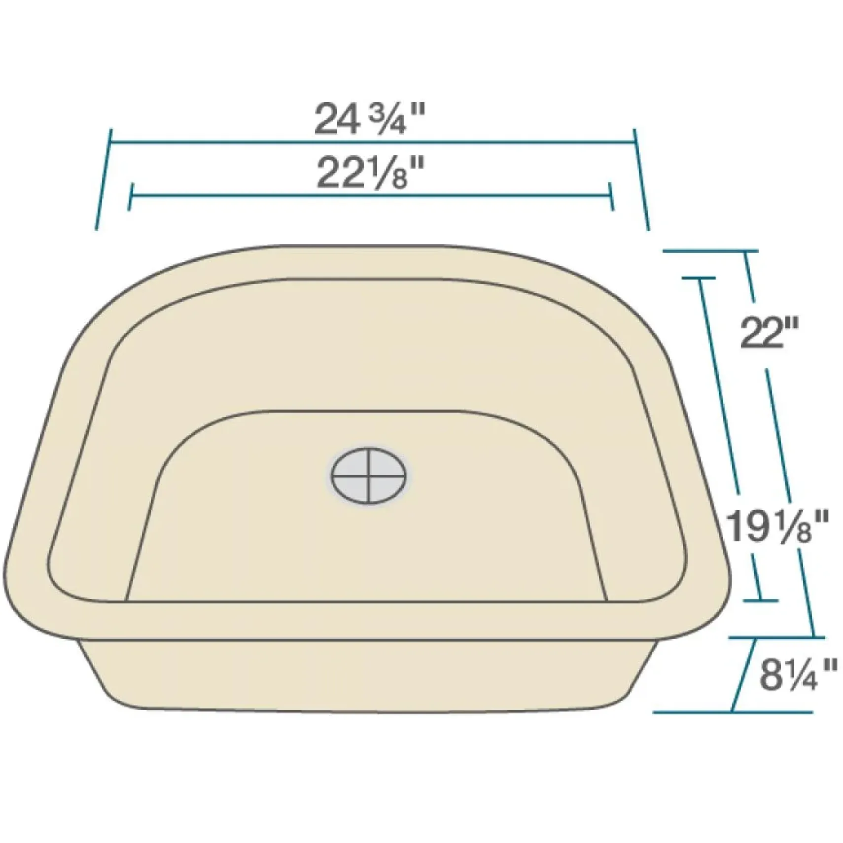 Rene 25" Composite Granite Kitchen Sink, Ecru, R3-1005-ECR-ST-CGF