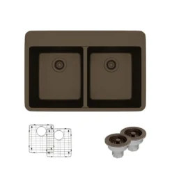 Rene 33" Composite Granite Kitchen Sink, 50/50 Double Bowl, Umber, R3-2002-UMB-ST-CGS
