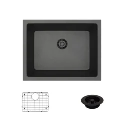 Rene 22" Composite Granite Kitchen Sink, Carbon, R3-1004-CAR-ST-CGF