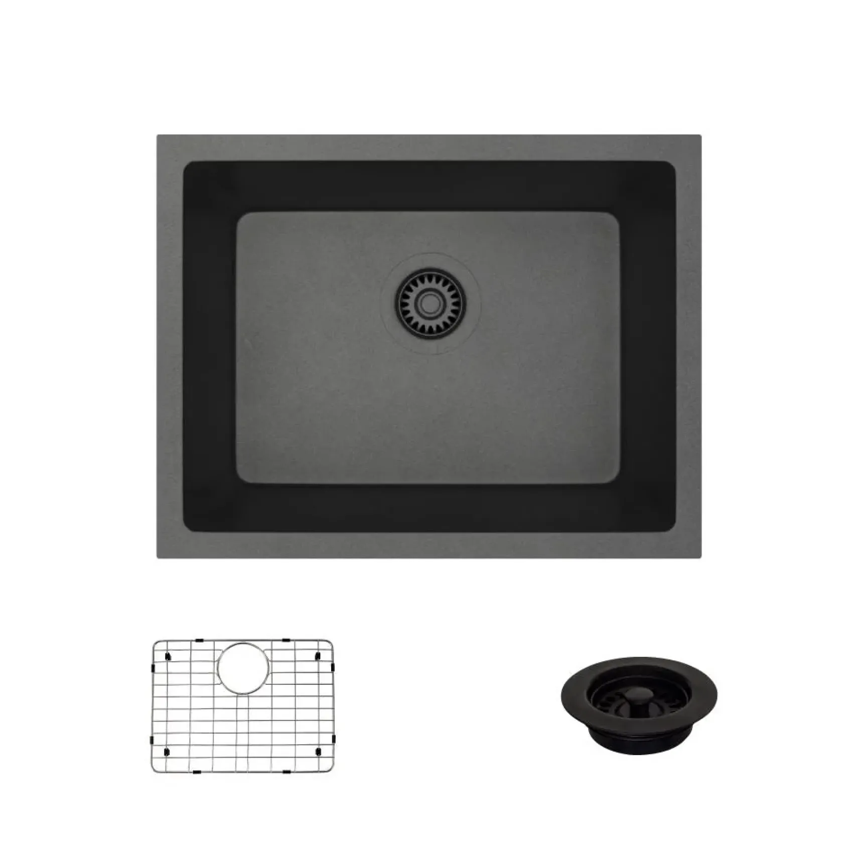Rene 22" Composite Granite Kitchen Sink, Carbon, R3-1004-CAR-ST-CGF