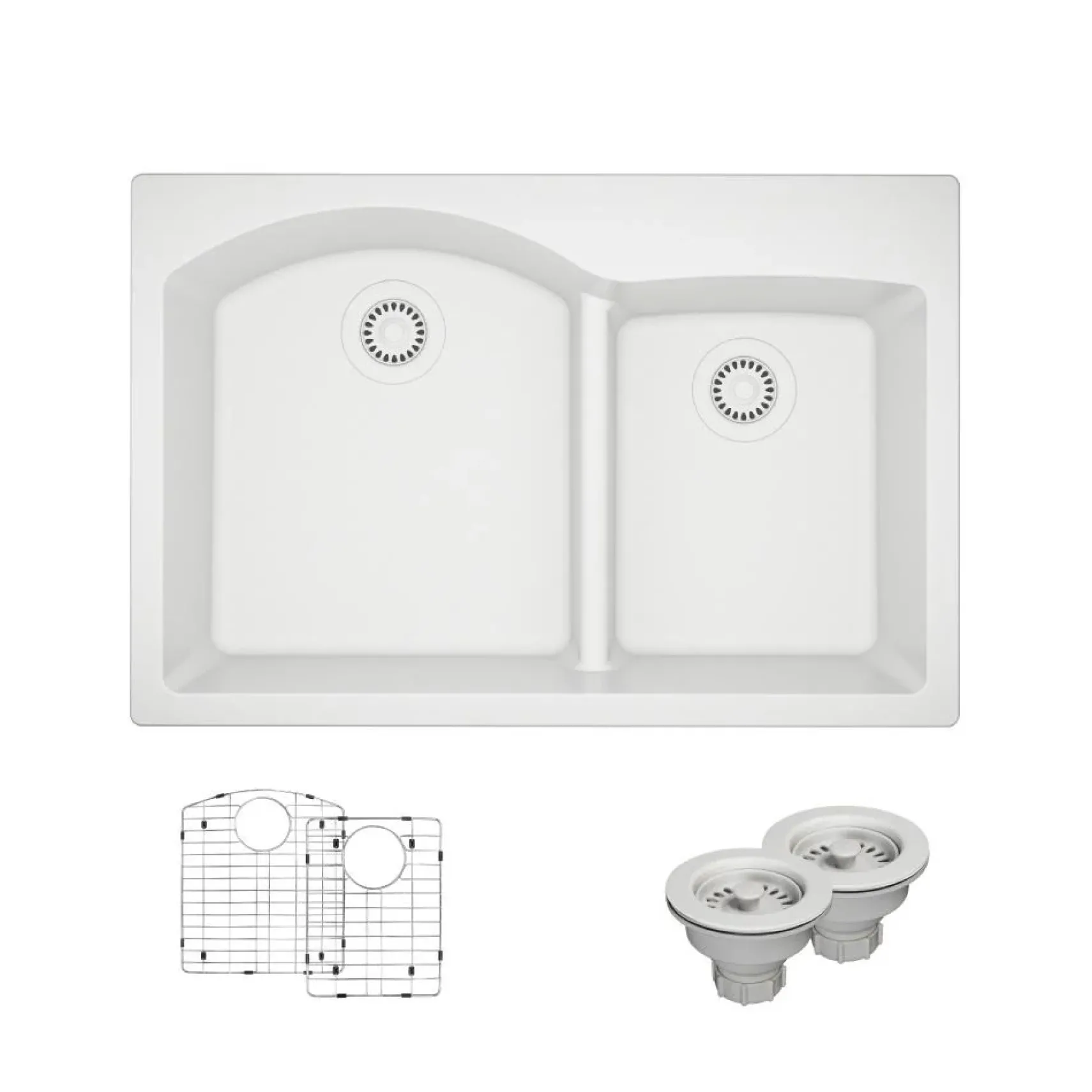 Rene 33" Composite Granite Kitchen Sink, 60/40 Double Bowl, Ivory, R3-2008-IVR-ST-CGS