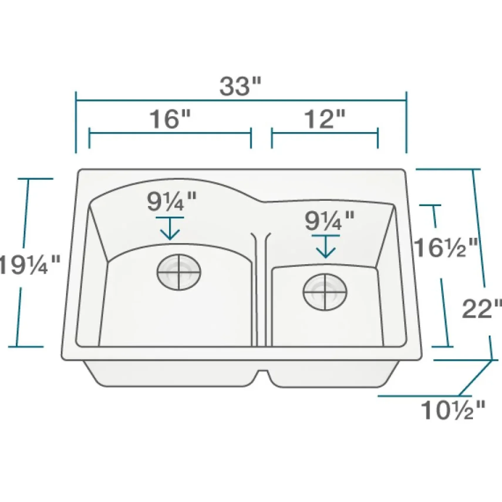 Rene 33" Composite Granite Kitchen Sink, 60/40 Double Bowl, Ivory, R3-2008-IVR-ST-CGS