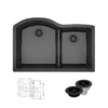 Rene 33" Composite Granite Kitchen Sink, 60/40 Double Bowl, Carbon, R3-1008-CAR-ST-CGF