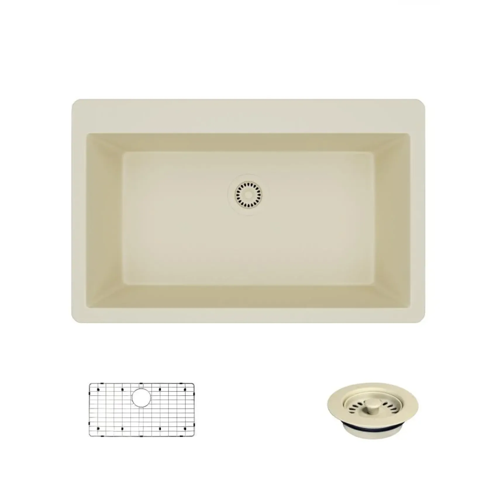 Rene 33" Composite Granite Kitchen Sink, Ecru, R3-2006-ECR-ST-CGF