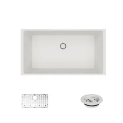 Rene 33" Composite Granite Kitchen Sink, Ivory, R3-1006-IVR-ST-CGF