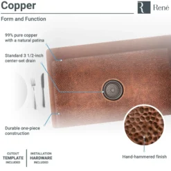 Rene 33" Copper Kitchen Sink, R4-1003-ST-C