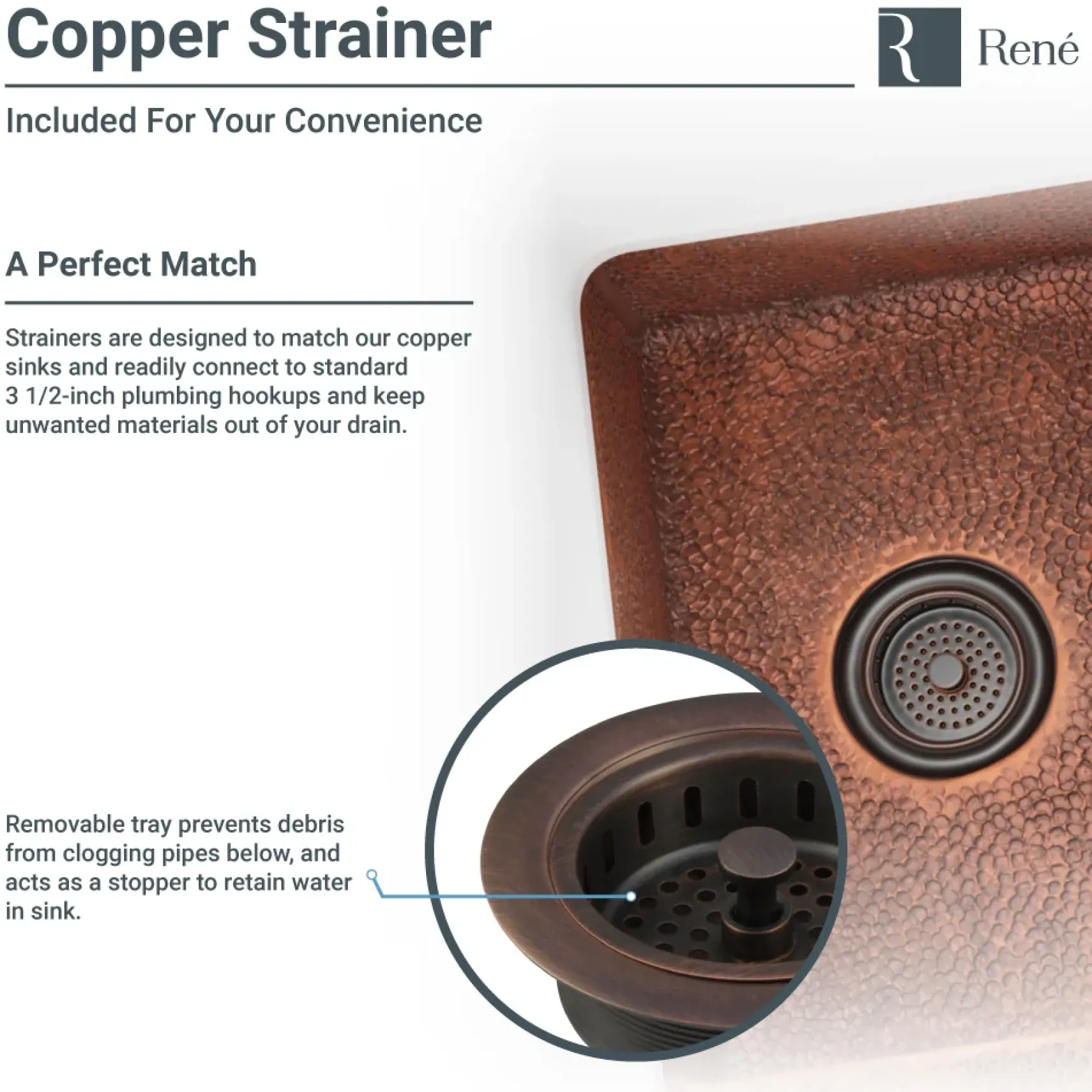 Rene 33" Copper Kitchen Sink, R4-1003-ST-C