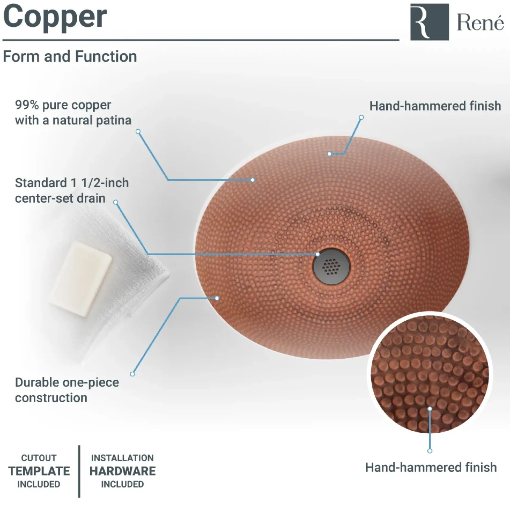 Rene 19" Oval Copper Bathroom Sink, R4-4002-GD-ABR