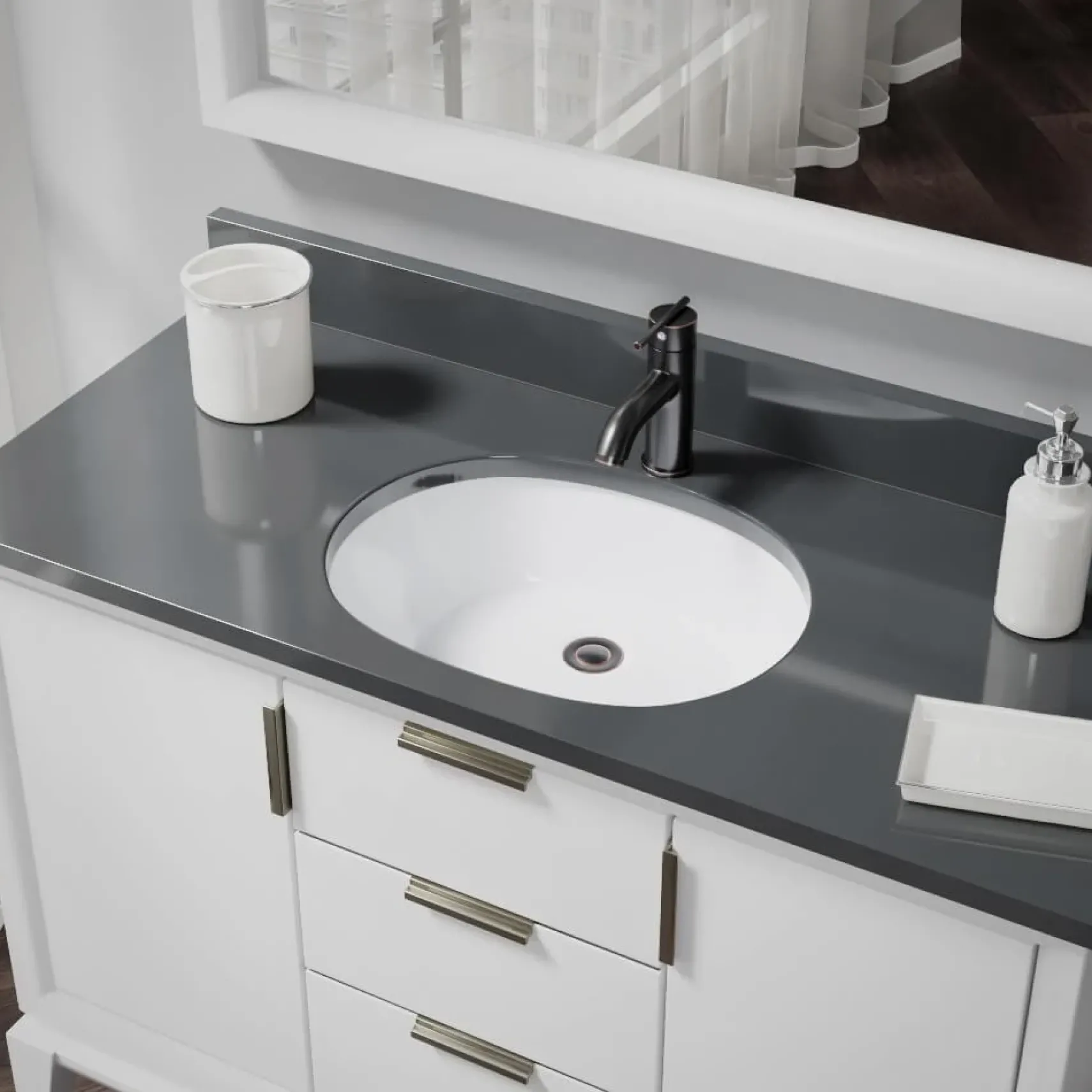 Rene 22" Oval Porcelain Bathroom Sink, White, R2-1005-W-PUD-ABR
