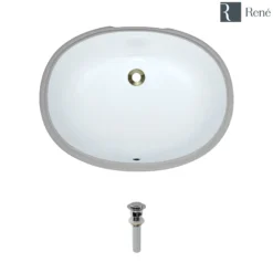 Rene 22" Oval Porcelain Bathroom Sink, White, R2-1005-W-PUD-C