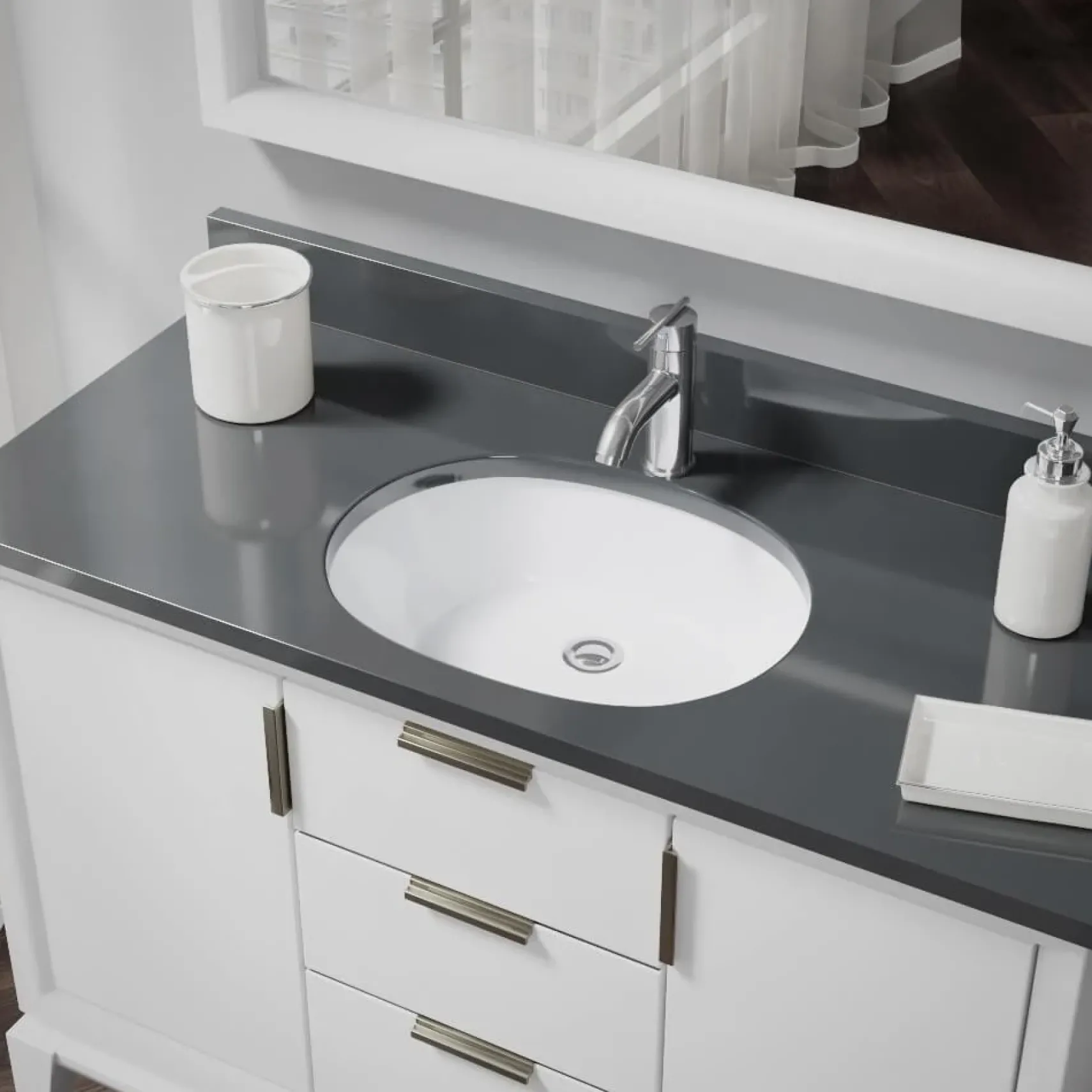Rene 22" Oval Porcelain Bathroom Sink, White, R2-1005-W-PUD-C