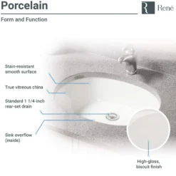 Rene 22" Oval Porcelain Bathroom Sink, Biscuit, R2-1005-B-PUD-BN