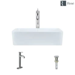 Rene 19" Rectangle Porcelain Bathroom Sink, White, with Faucet, R2-5007-W-R9-7001-C