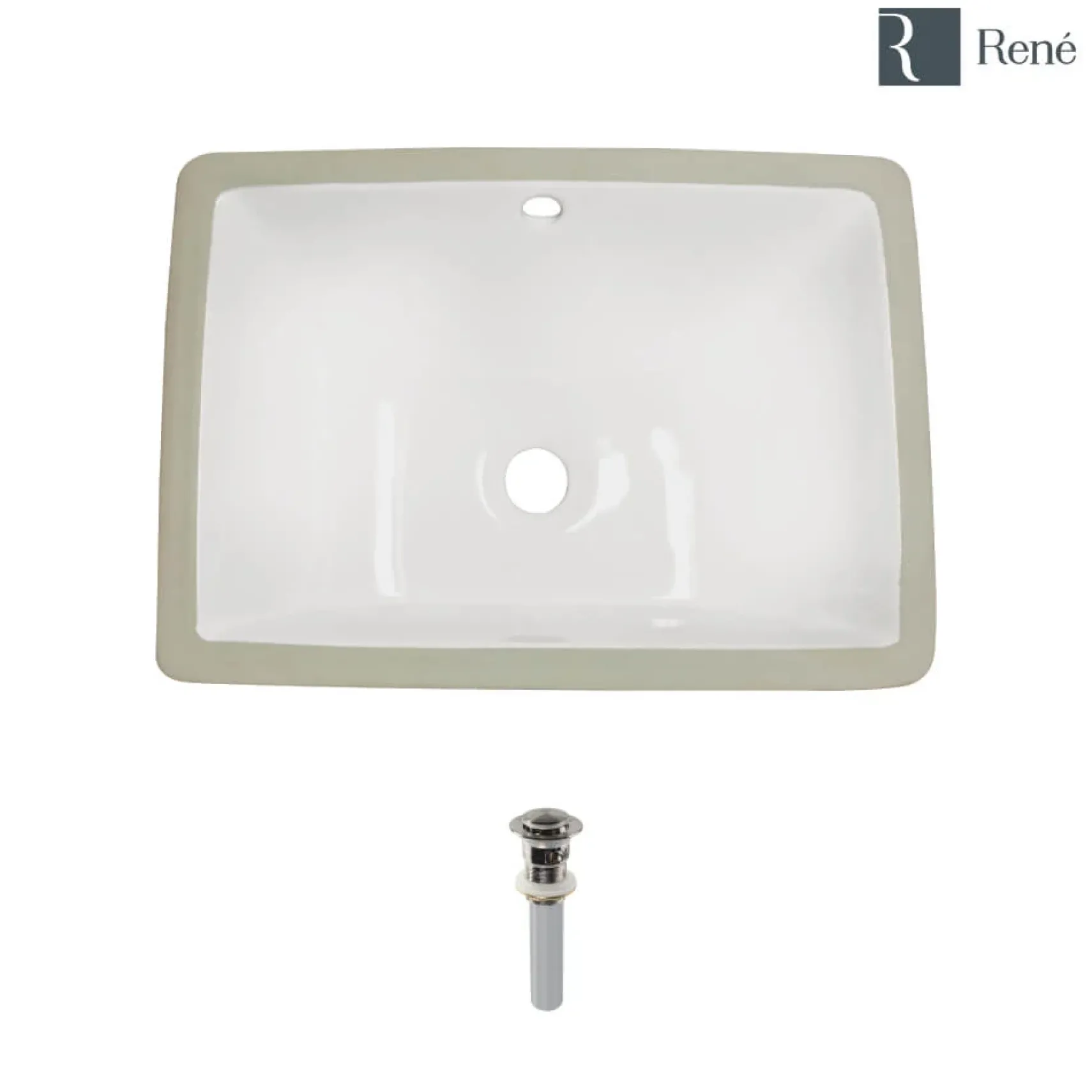 Rene 18" Rectangle Porcelain Bathroom Sink, Biscuit, R2-1007-B-PUD-BN
