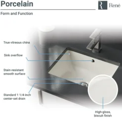 Rene 18" Rectangle Porcelain Bathroom Sink, Biscuit, R2-1007-B-PUD-BN