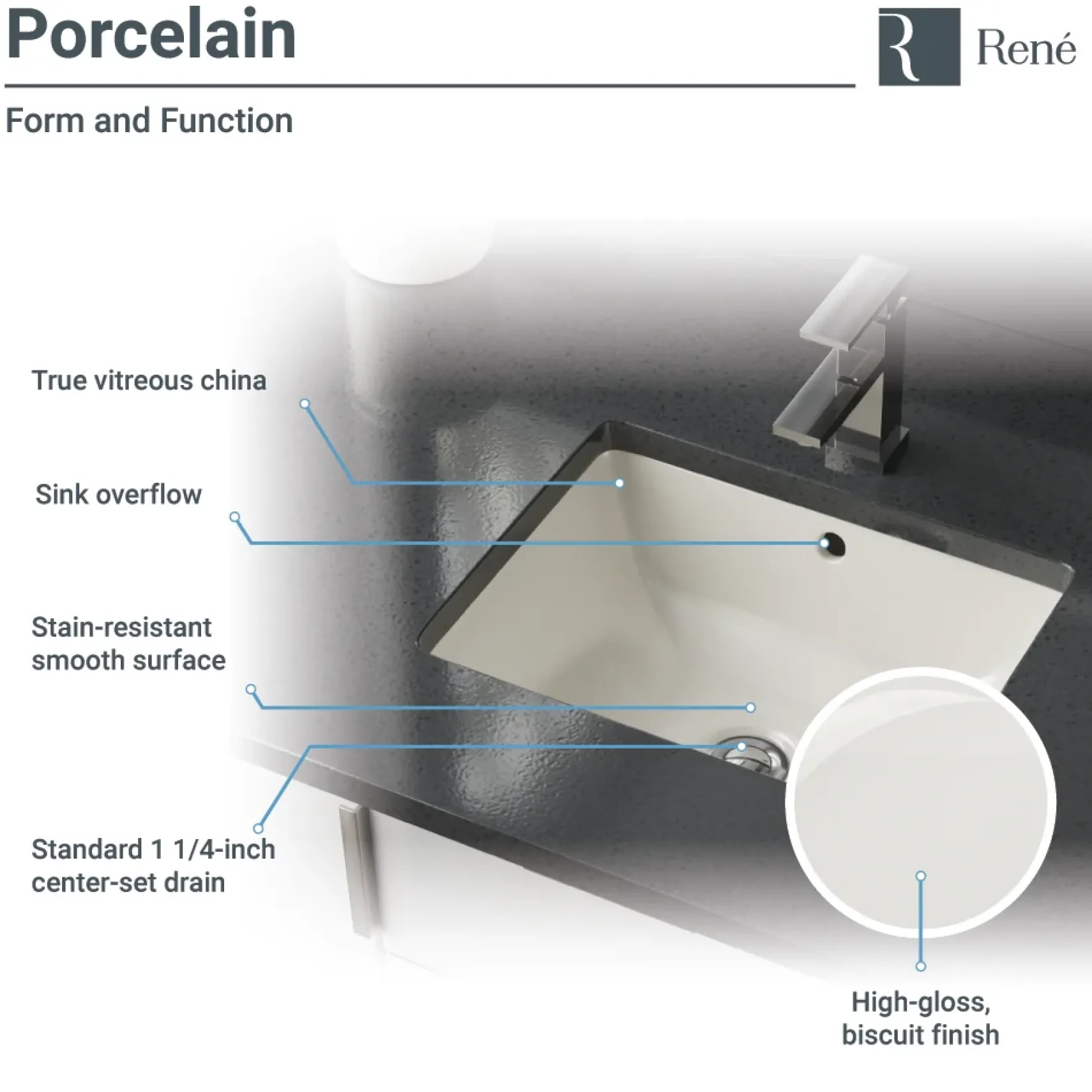 Rene 18" Rectangle Porcelain Bathroom Sink, Biscuit, R2-1007-B-PUD-BN