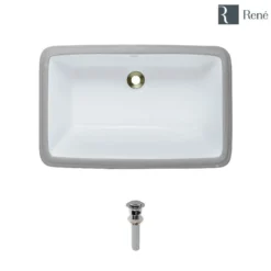 Rene 22" Rectangle Porcelain Bathroom Sink, White, R2-1001-W-PUD-C