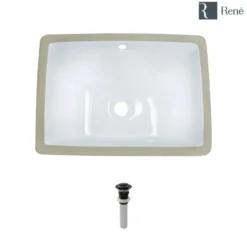 Rene 18" Rectangle Porcelain Bathroom Sink, White, R2-1007-W-PUD-ABR