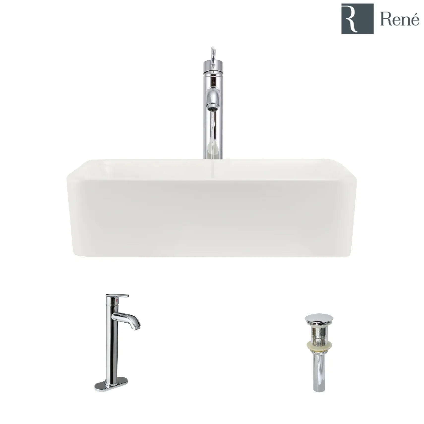 Rene 19" Rectangle Porcelain Bathroom Sink, Biscuit, with Faucet, R2-5007-B-R9-7001-C