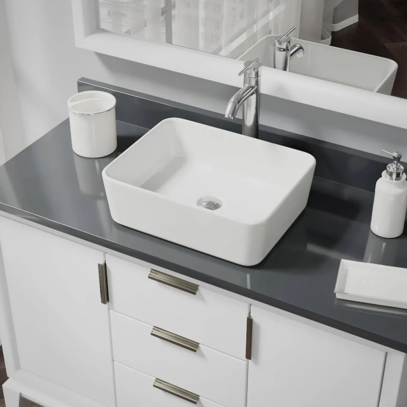Rene 19" Rectangle Porcelain Bathroom Sink, Biscuit, with Faucet, R2-5007-B-R9-7001-C